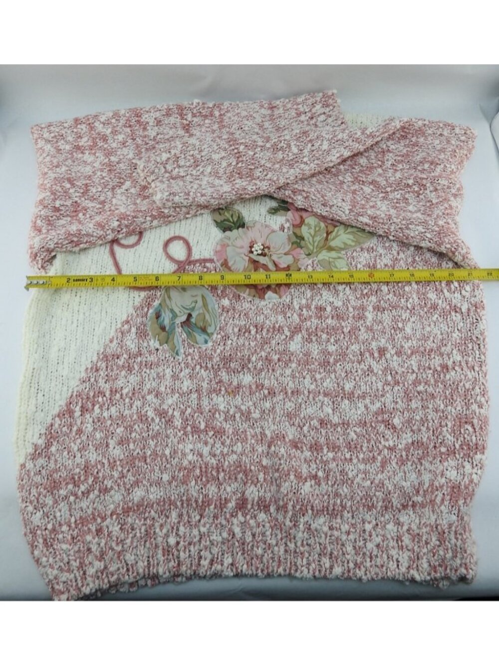 Vintage Pembrooke Pink White Sweater Floral Applique Cottagecore Korea Sz L - Picture 3 of 11